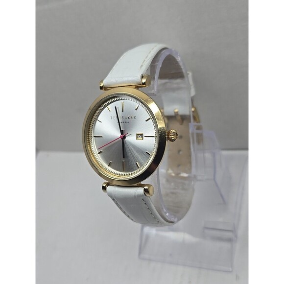 Ted Baker Ava Womens Gold Tone White Leather 36mm Date Quartz Watch New Battery - Picture 2 of 12